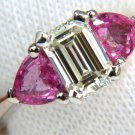 █$26000 3.18CT NATURAL EMERALD CUT DIAMOND PINK SAPPHIRE RING 14KT█
