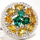 █$6000 5.62CT NATURAL FANCY YELLOW SAPPHIRES VIVID GREEN EMERALDS CLUSTER RING