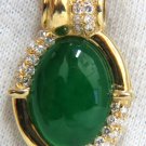 $4000 9.50CT NATURAL CABOCHON GREEN QUARTZ DIAMONDS PENDANT CHAIN 18KT NOT JADE
