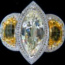 █$80000 GIA 18KT 7.82CT MARQUISE DIAMOND YELLOW SAPPHIRE RING NO HEAT █ UNHEATED