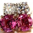 █$12700 GIA 3.84ct natural pink sapphire diamond stud earrings 18kt 100% match