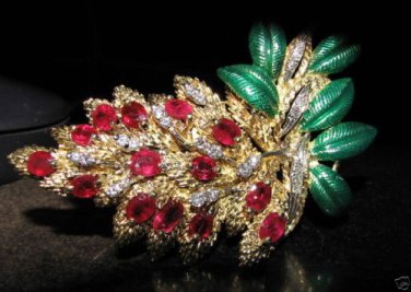 &acirc;��ANTIQUE 10.40ct NATURAL RUBY DIAMOND BROOCH 18kt&acirc;�� HUGE