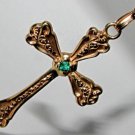 █VINTAGE NATURAL EMERALD CROSS PENDANT 55MM LONG!!█14KT