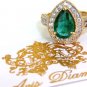 â–ˆ$9000 2.76 Natural Vivid Green Emerald Diamond Ring 14kt Pear Halo Deco Pave