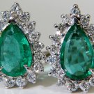 █$8,000 4.27CT NATURAL FINE GEM GREEN EMERALD DIAMOND CLUSTER EARRINGS VS █