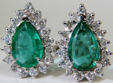 &acirc;��$8,000 4.27CT NATURAL FINE GEM GREEN EMERALD DIAMOND CLUSTER EARRINGS VS &acirc;��