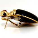 █$3800 1.20CT NATURAL RUBY DIAMOND CARVED BLACK ONYX CLIP EARRINGS 14KT ART DECO