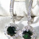 █$4000 3.06CT NATURAL GREEN TSAVORITE DIAMOND DANGLE EARRINGS 14KT LEVER HOOPS█