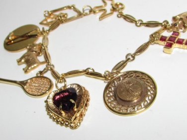 &acirc;��VIDEO $3300 9 CHARMS UNUSUAL CHARMS BRACELET 14KT  LOCKET SQUIRREL GOLF CLUBS
