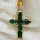 █$8000 14KT 7.40CT NATURAL EMERALD DIAMOND CROSS NECKLACE█