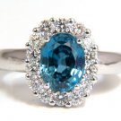 █$4500 3.38CT NATURAL BLUE INDIGO ZIRCON DIAMONDS RING 14KT G/VS CLUSTER HALO