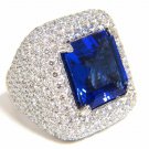 █$42,000 GIA 21.70 NATURAL ASSCHER CUT TANZANITE DIAMONDS RING 18KT RAISED DOME
