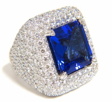 &acirc;��$42,000 GIA 21.70 NATURAL ASSCHER CUT TANZANITE DIAMONDS RING 18KT RAISED DOME