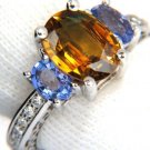3.68CT NATURAL FANCY VIVID YELLOW BROWN SAPPHIRE TANZANITE DIAMONDS RING 14KT