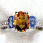 3.68CT NATURAL FANCY VIVID YELLOW BROWN SAPPHIRE TANZANITE DIAMONDS RING 14KT