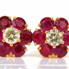 █$9500 6.48CT NATURAL FINE GEM RUBY DIAMOND CLUSTER EARRINGS 14KT VIVID RED █