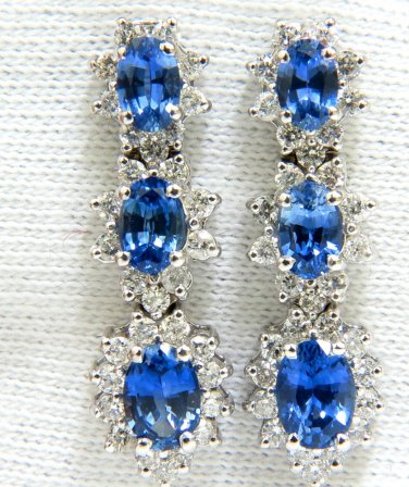 &acirc;��$6500 5.60CT NATURAL SAPPHIRE DIAMOND DANGLE EARRINGS THREE TIER CHANDELIER&acirc;��