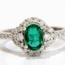 1.40CT NATURAL OVAL BRILLIANT BRIGHT VIIVID GREEN EMERALD DIAMONDS RING 14KT