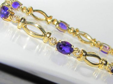 &acirc;��$1800 7.25CT NATURAL OVAL AMETHYST DIAMOND BRACELET 14KT