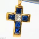 █ 14KT .38CT NATURAL PRINCESS CUT DIAMOND SAPPHIRE CROSS█