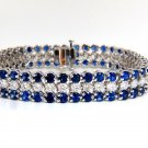 $23000 20.76CT NATURAL SAPPHIRE DIAMONDS THREE ROW WIDE BRACELET 14KT VIVID BLUE