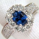 $14000 GIA NO HEAT 4.01CT NATURAL BLUE SAPPHIRE DIAMONDS RING UNHEATED PAVE