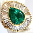 █$12000 4.76CT NATURAL VIVID GREEN EMERALD DIAMONDS PEAR BALLERINA RING COCKTAIL
