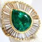 █$12000 4.76CT NATURAL VIVID GREEN EMERALD DIAMONDS PEAR BALLERINA RING COCKTAIL