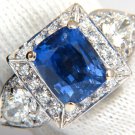$36000 GIA 6.02 Natural vivid blue no heat sapphire diamonds ring g/vs unheated