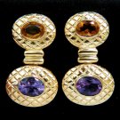 █$1800 7.00CT NATURAL GOLDEN CITRINE AMETHYST CROSS HATCH DOME DANGLE EARRINGS█
