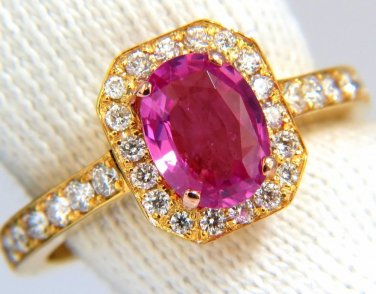 $5000 2.34ct. natural hot pink sapphire diamonds ring 14kt. yellow gold bead set