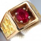 $6000 GIA NATURAL MENS RUBY SOLITAIRE NUGGET DECO RING 14KT ROSE GOLD