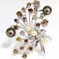 $21000 6.00ct NATURAL FANCY COLOR YELLOW ORANGE BROWN PINK DIAMOND BROOCH &PEARL