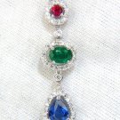 $8000 3.07CT NATURAL SAPPHIRE EMERALD RUBY DIAMOND CLUSTER DANGLE PENDANT 14KT