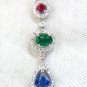 $8000 3.07CT NATURAL SAPPHIRE EMERALD RUBY DIAMOND CLUSTER DANGLE PENDANT 14KT