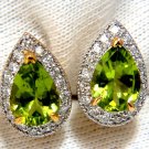 █$5500 5.70CT NATURAL PEAR PERIDOT DIAMOND CLIP EARRINGS 14KT OMEGA G/VS