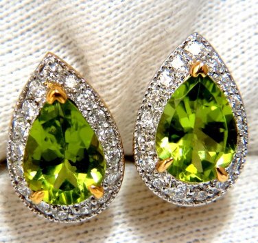 &acirc;��$5500 5.70CT NATURAL PEAR PERIDOT DIAMOND CLIP EARRINGS 14KT OMEGA G/VS