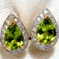 █$5500 5.70CT NATURAL PEAR PERIDOT DIAMOND CLIP EARRINGS 14KT OMEGA G/VS