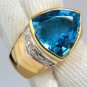 10.06CT NATURAL VIVID SKY BLUE BRIGHT TRILLIANT TRIANGLE TOPAZ DIAMONDS RING