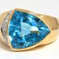 10.06CT NATURAL VIVID SKY BLUE BRIGHT TRILLIANT TRIANGLE TOPAZ DIAMONDS RING