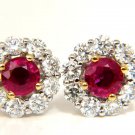 █$4500 2.36CT NATURAL VIVID RED ROUND RUBY DIAMOND CLUSTER STUD EARRINGS