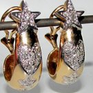 █$3100 VIDEO 1.25CT DIAMOND PAVE HOOP EARRINGS 14KT HEARTS & STAR HANDMADE & A++