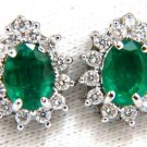 $5000 3.36CT NATURAL GREEN EMERALD DIAMONDS HALO CLUSTER EARRINGS 14KT
