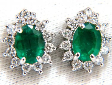 $5000 3.36CT NATURAL GREEN EMERALD DIAMONDS HALO CLUSTER EARRINGS 14KT