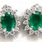 $5000 3.36CT NATURAL GREEN EMERALD DIAMONDS HALO CLUSTER EARRINGS 14KT