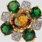 █$3500 5.52CT 18KT NATURAL TSAVORITE YELLOW SAPPHIRE DIAMOND COCKTAIL RING█