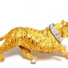 █ .20CT NATURAL DIAMONDS TIGER PENDANT BROOCH 18K & PLATINUM VINTAGE CLASS