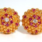 █$3500 NATURAL RUBY DIAMOND FUSED BEAD DOMED SPANISH BYZANTINE DECO EARRINGS 18K