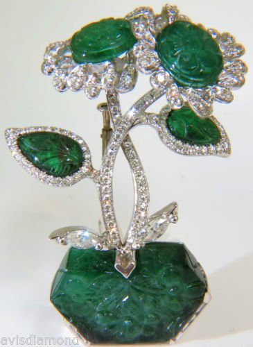 &acirc;��$42000 72.96CT VENUS FLY TRAP NATURAL EMERALD DIAMONDS BROOCH18KT &acirc;��