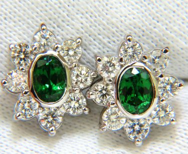 &acirc;��$6700 3.34CT NATURAL GEM GREEN TSAVORITE DIAMOND CLUSTER HALO EARRINGS 14KT &acirc;��